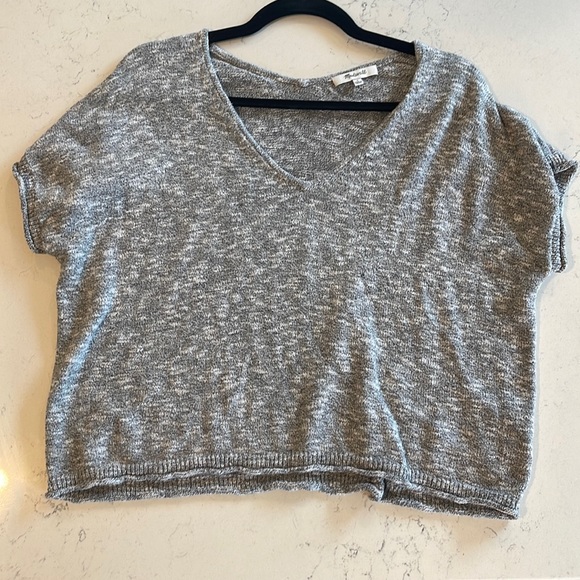 Madewell Gray Cropped Short Sleeve Shirt - Picture 1 of 2